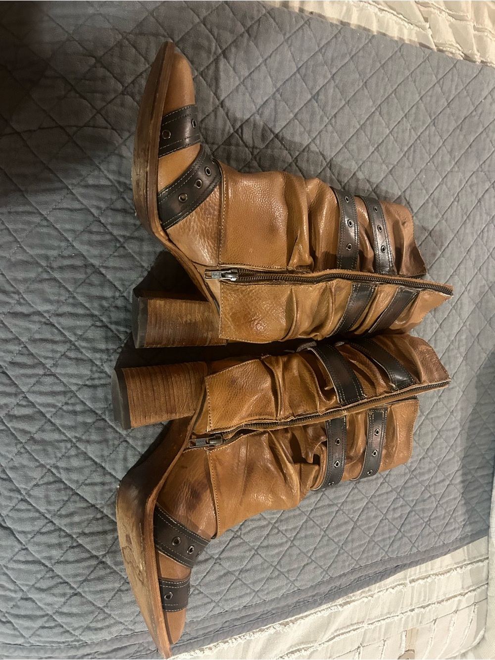 Freebird by Steven Tan and Dark Brown Strappy Leather women’s booties